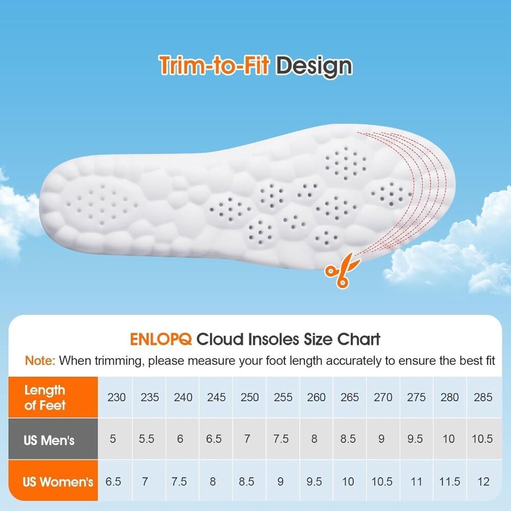 4D Cloud-Like Comfort Soles for Men - Soft Memory Foam Cushioning Insoles - Trim - Picture 5 of 7